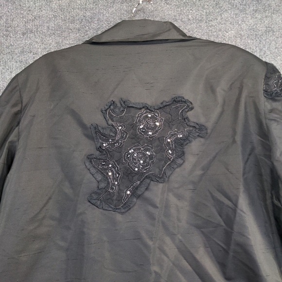 Tunique Women's Button Up Silk Blend Blouse Black Size 1X Floral Accents - Picture 3 of 11